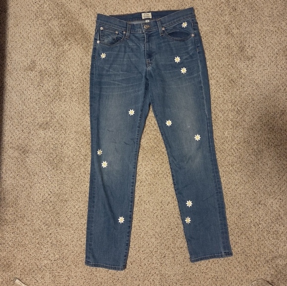 J. Crew Embroidered Slim Broken In Boyfriend Jeans H0911 Daisy Flowers Boho 27 - Picture 2 of 9